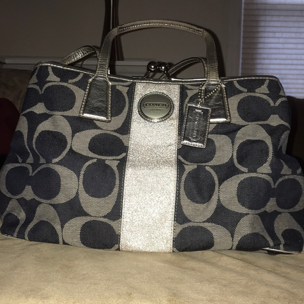 Beautiful Denim and Silver Coach Bag! Rare find!